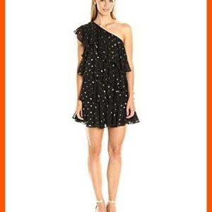Cynthia Rowley Women's Polka Dot Soft Fil Coupe One Shoulder Ruffle Dress